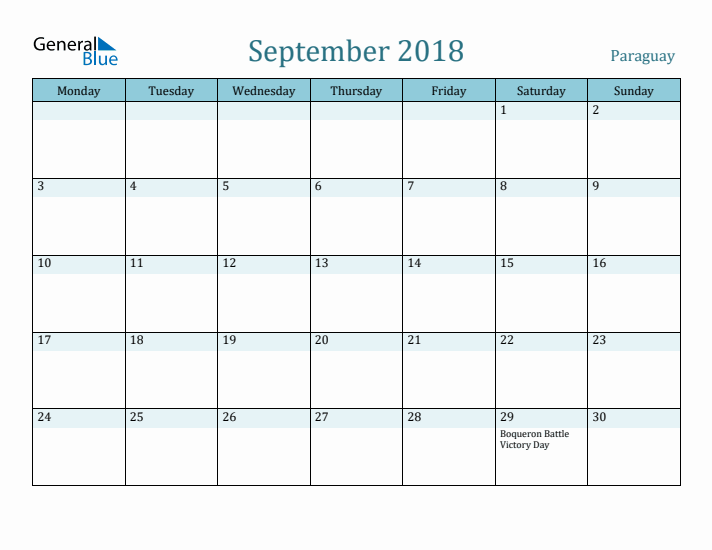 September 2018 Calendar with Holidays