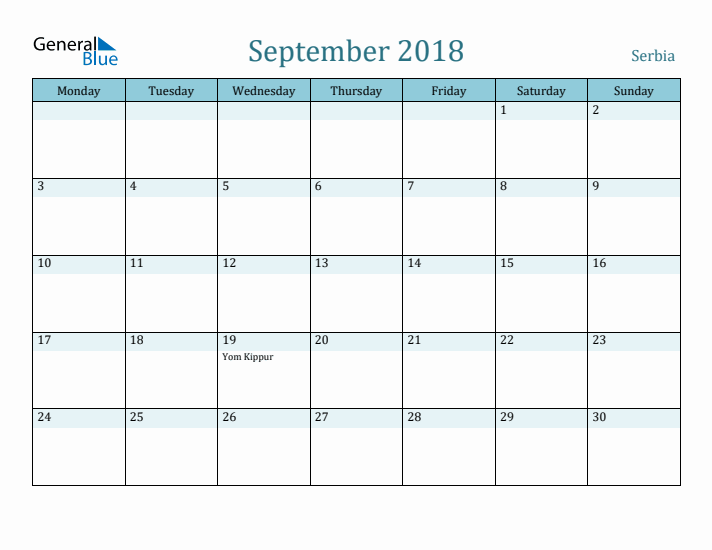 September 2018 Calendar with Holidays