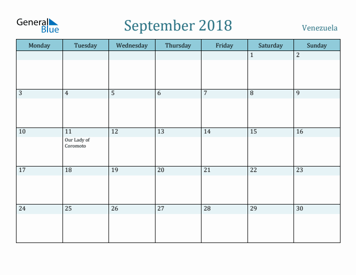 September 2018 Calendar with Holidays