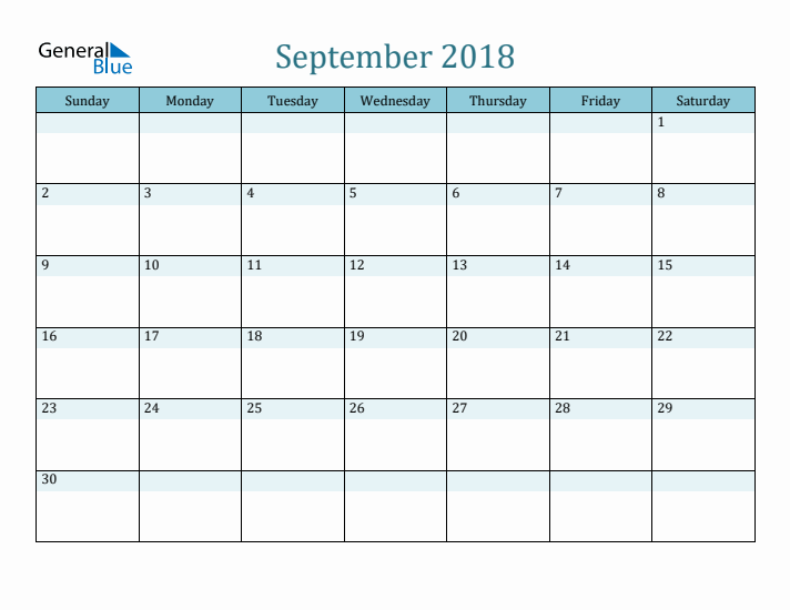 September 2018 Printable Calendar