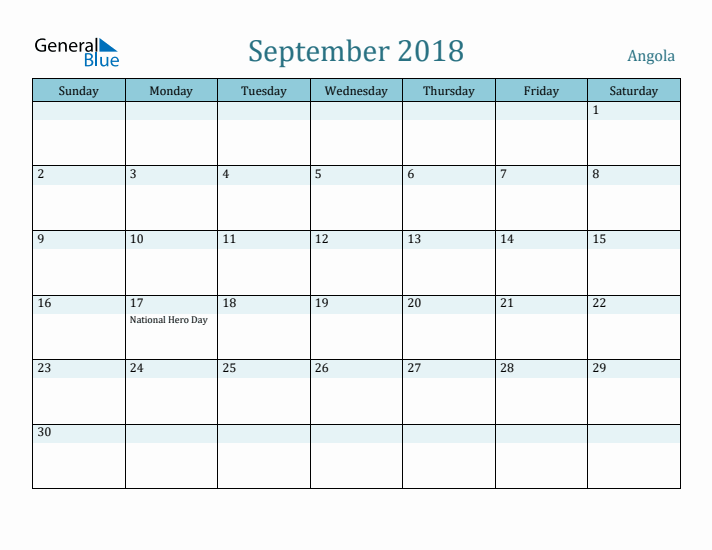 September 2018 Calendar with Holidays