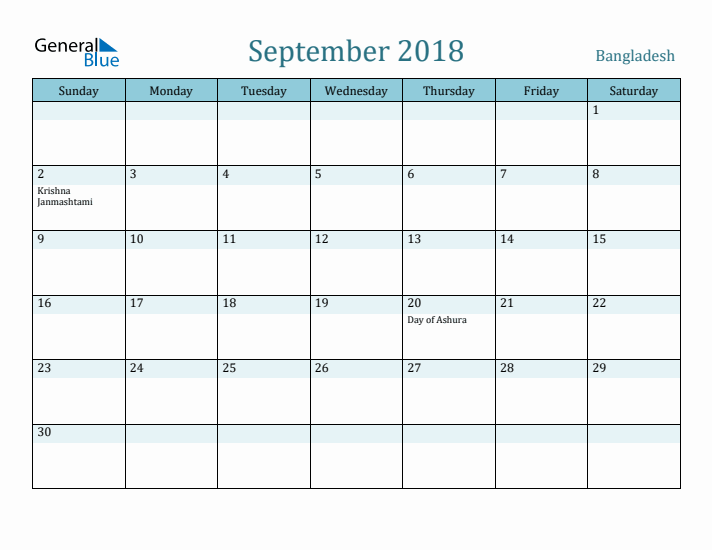 September 2018 Calendar with Holidays