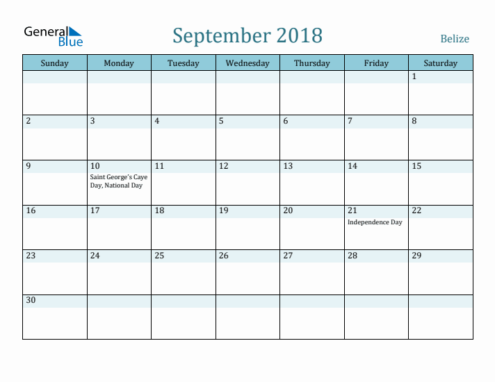 September 2018 Calendar with Holidays