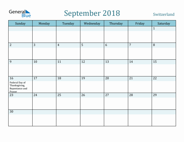 September 2018 Calendar with Holidays