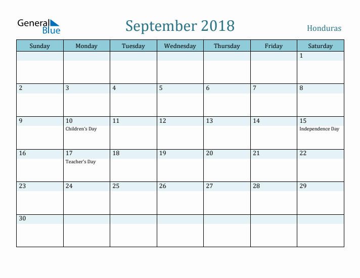 September 2018 Calendar with Holidays