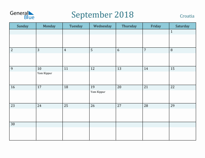 September 2018 Calendar with Holidays