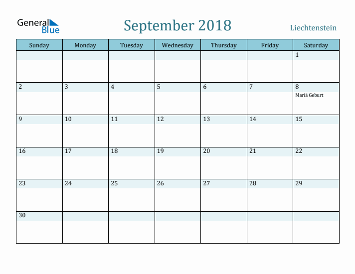 September 2018 Calendar with Holidays