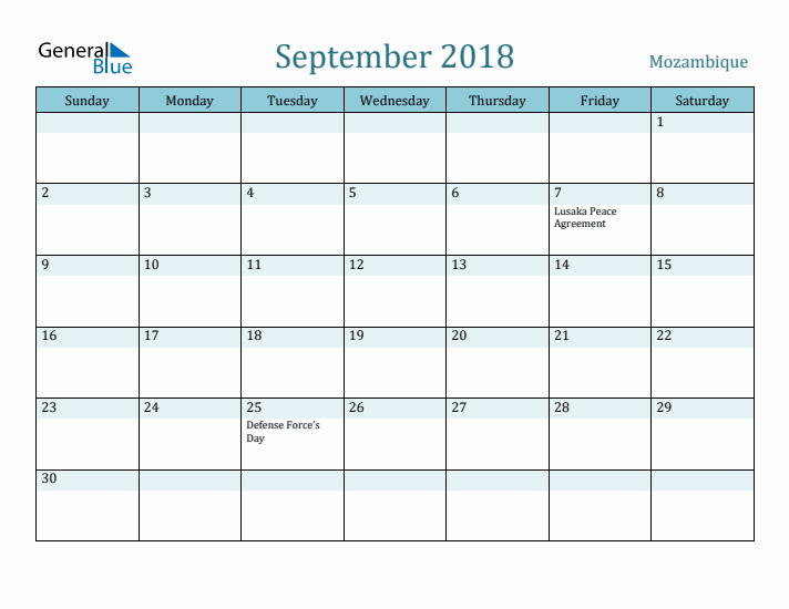 September 2018 Calendar with Holidays