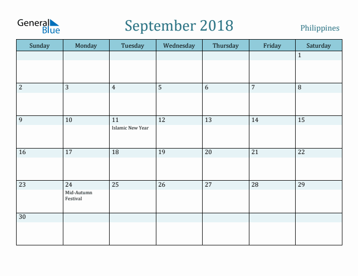 September 2018 Calendar with Holidays