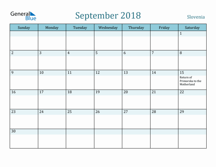 September 2018 Calendar with Holidays