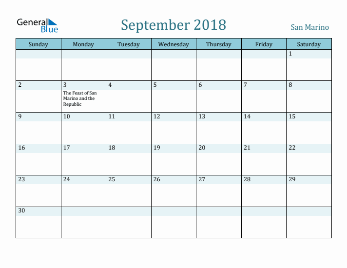 September 2018 Calendar with Holidays