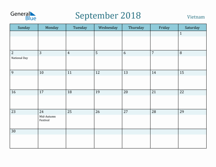 September 2018 Calendar with Holidays