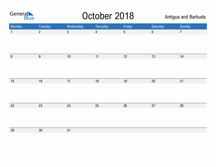 Fillable October 2018 Calendar