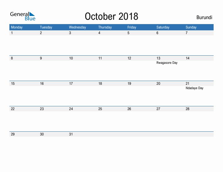 Fillable October 2018 Calendar