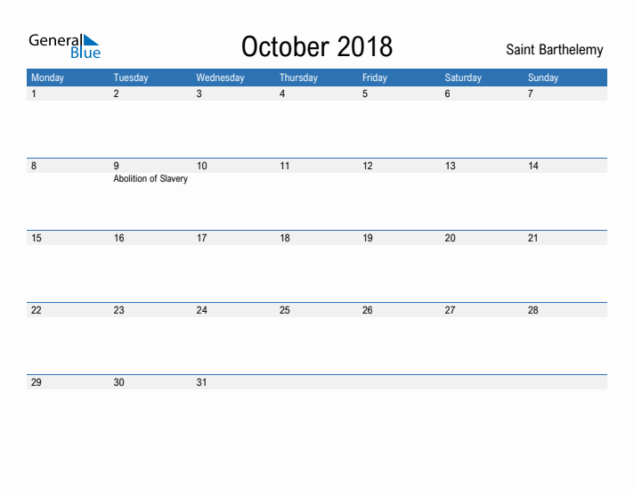 Fillable October 2018 Calendar