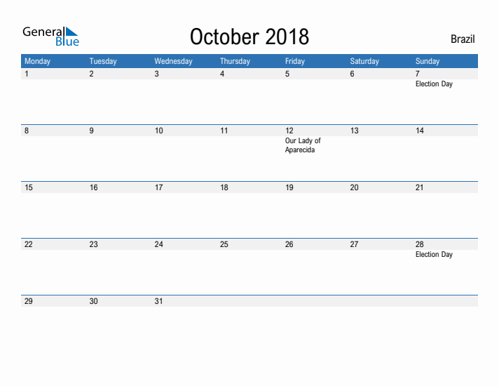 Fillable October 2018 Calendar