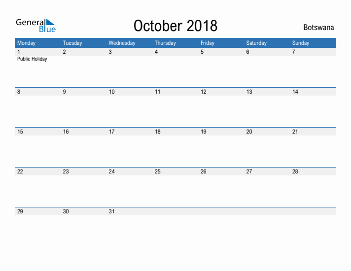 Fillable October 2018 Calendar