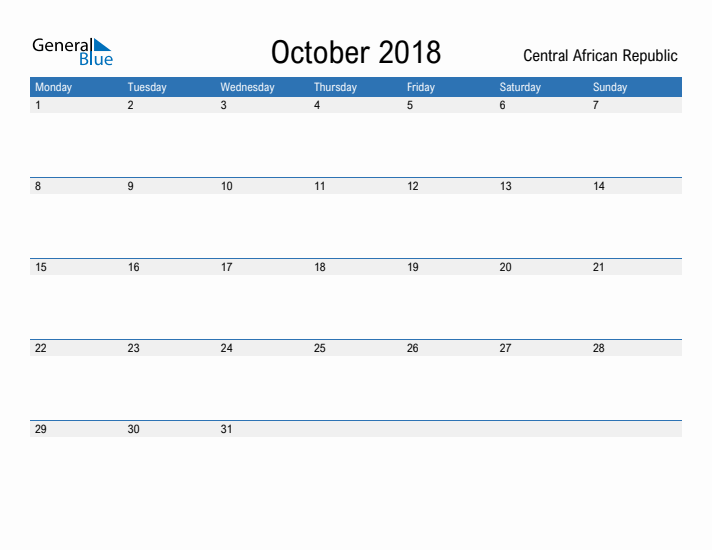 Fillable October 2018 Calendar