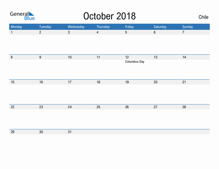 Fillable October 2018 Calendar