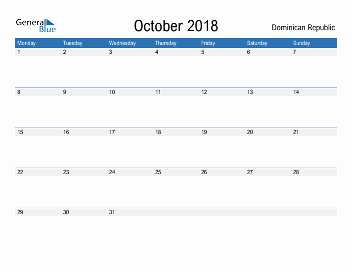 Fillable October 2018 Calendar