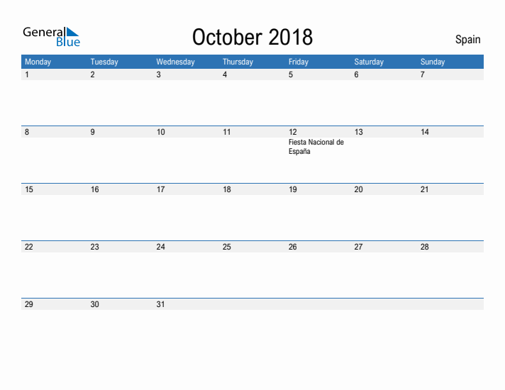 Fillable October 2018 Calendar