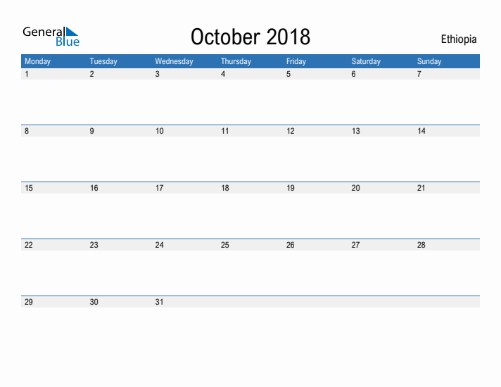 Fillable October 2018 Calendar