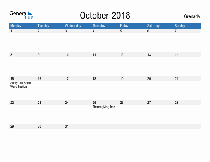 Fillable October 2018 Calendar