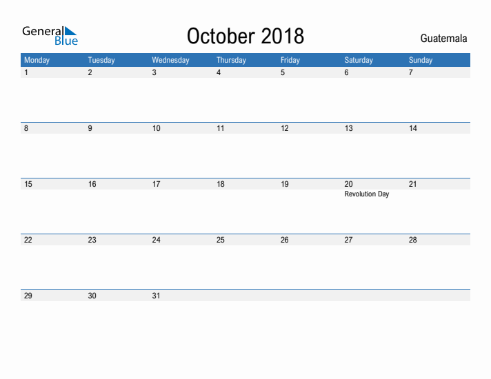 Fillable October 2018 Calendar