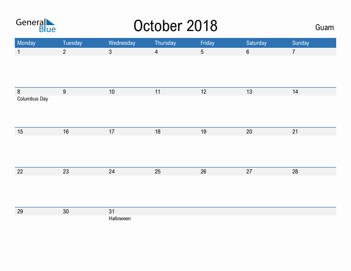 Fillable October 2018 Calendar