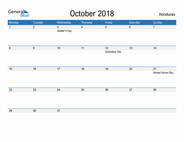 Fillable October 2018 Calendar