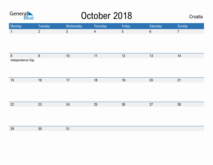 Fillable October 2018 Calendar