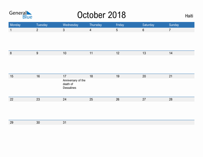 Fillable October 2018 Calendar