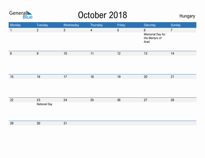 Fillable October 2018 Calendar