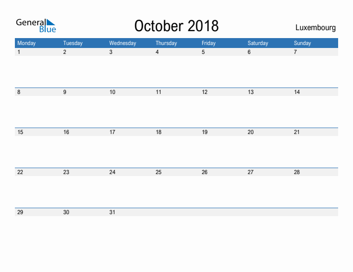 Fillable October 2018 Calendar