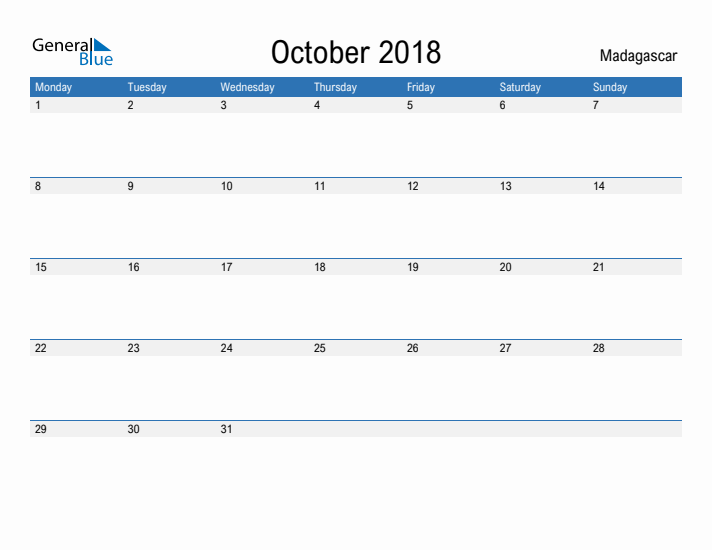 Fillable October 2018 Calendar