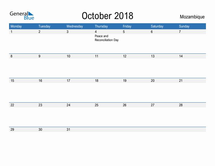 Fillable October 2018 Calendar