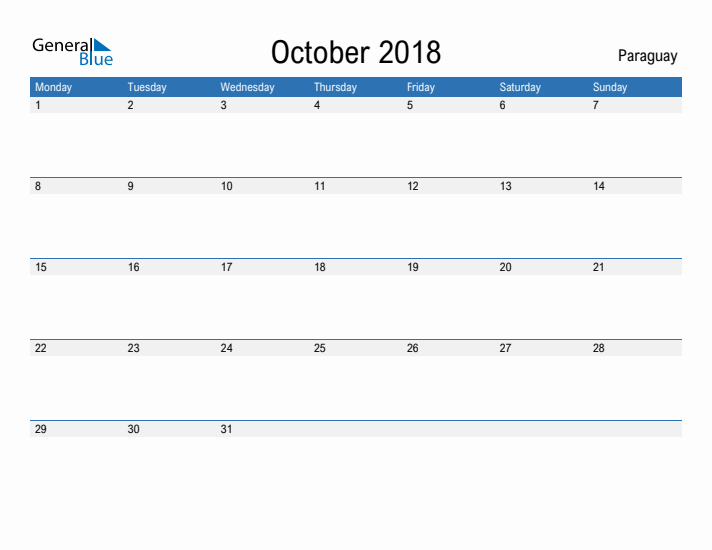 Fillable October 2018 Calendar