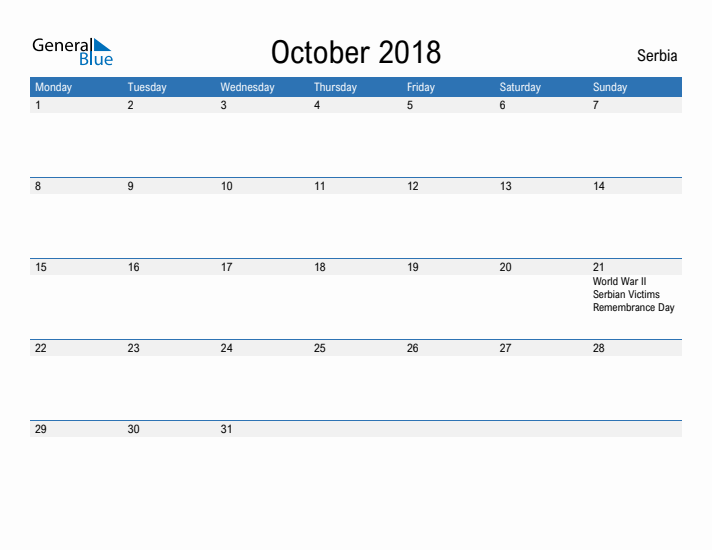 Fillable October 2018 Calendar