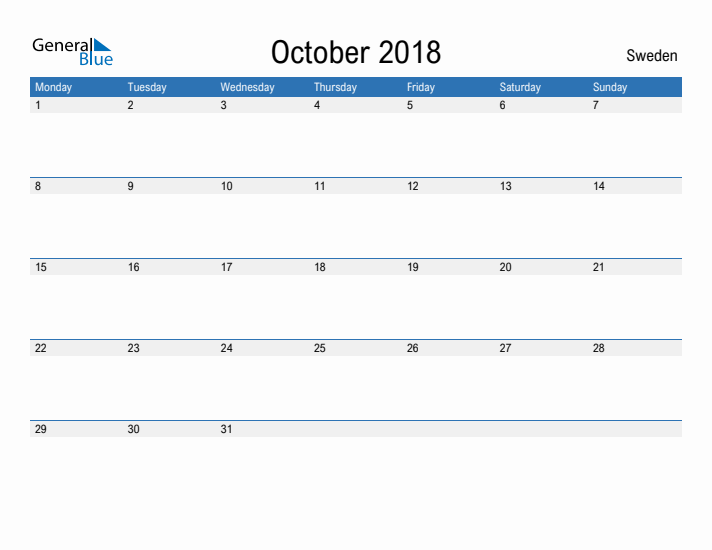 Fillable October 2018 Calendar