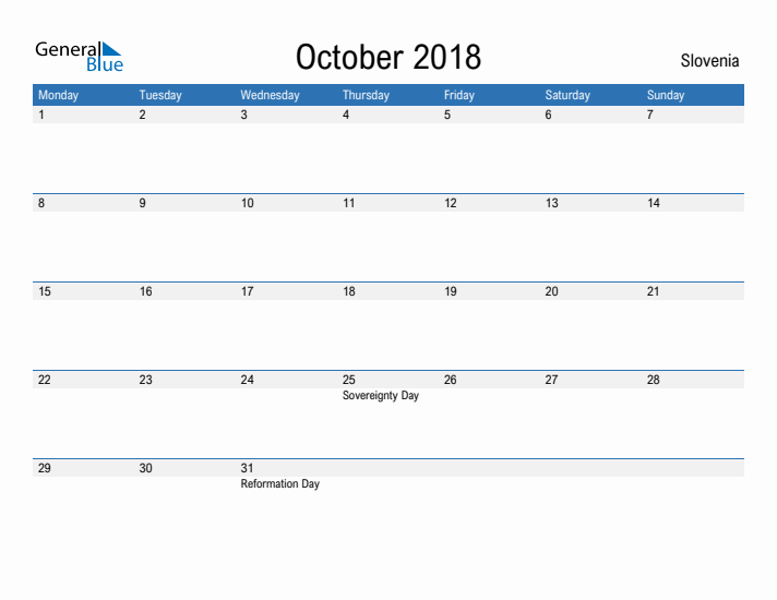 Fillable October 2018 Calendar