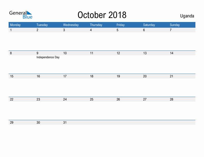 Fillable October 2018 Calendar