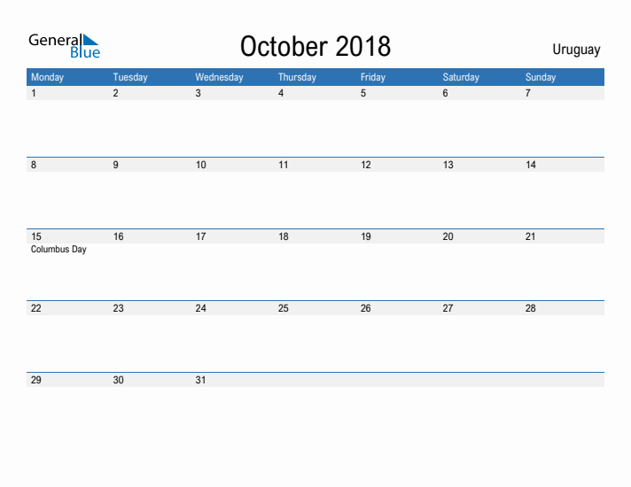 Fillable October 2018 Calendar