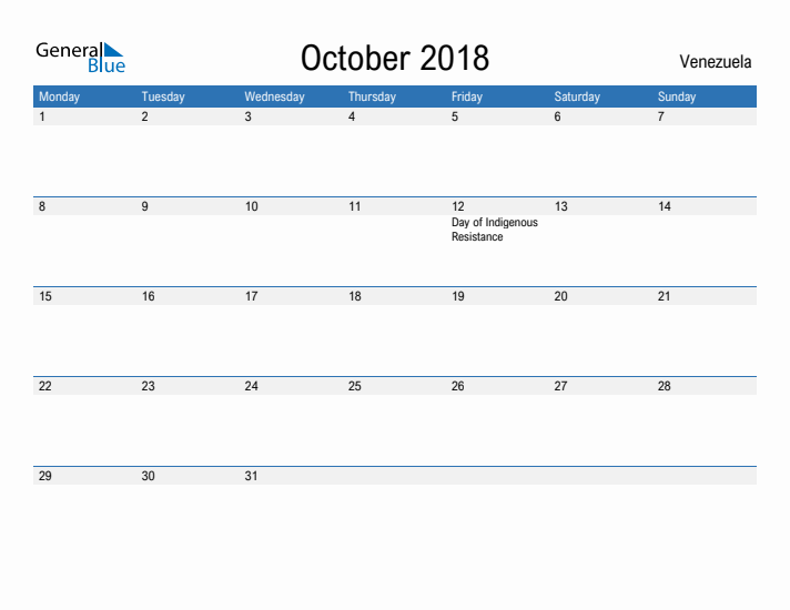 Fillable October 2018 Calendar