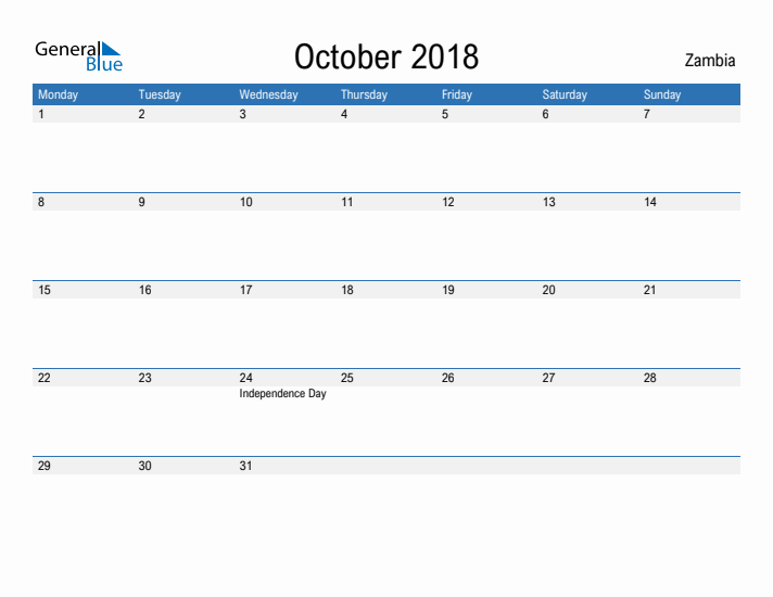 Fillable October 2018 Calendar