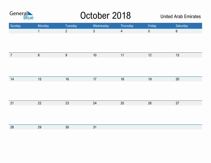 Fillable October 2018 Calendar