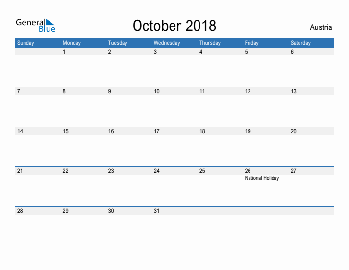 Fillable October 2018 Calendar