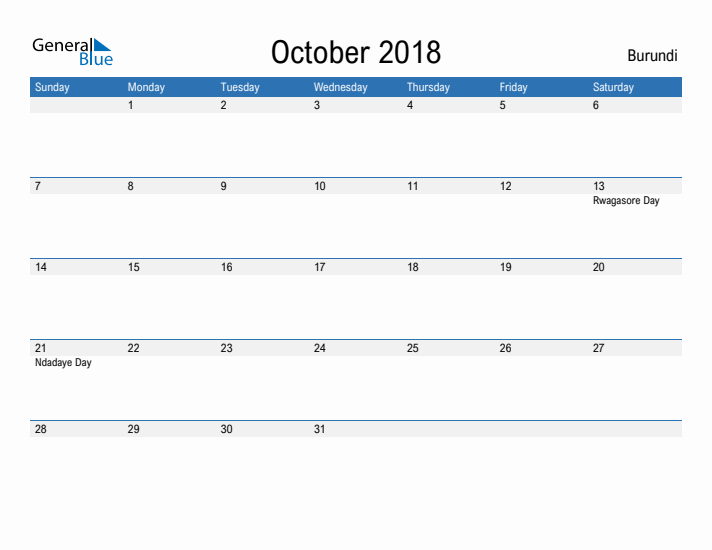 Fillable October 2018 Calendar