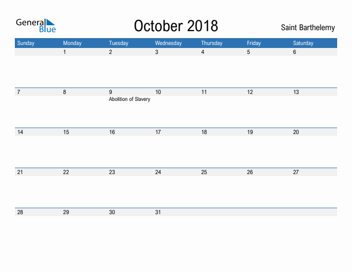 Fillable October 2018 Calendar