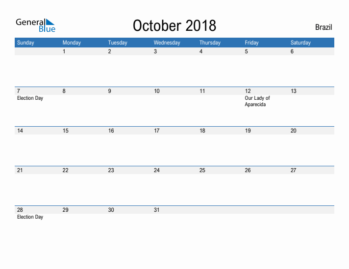 Fillable October 2018 Calendar