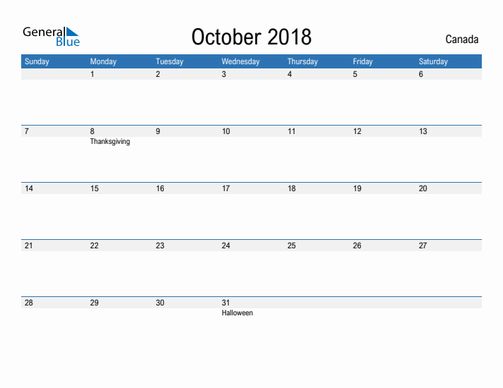 Fillable October 2018 Calendar